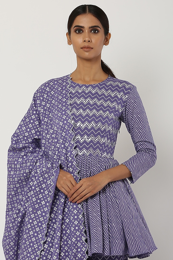 Deep Lavender Cotton Mul Party Wear Sharara Set by Seema Nanda at Pernia's Pop Up Shop
