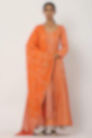 Orange Paneled Kalidar Anarkali Set by Seema Nanda