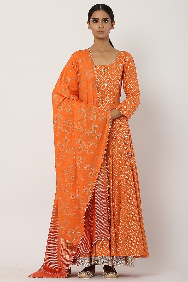 Orange Paneled Kalidar Anarkali Set by Seema Nanda