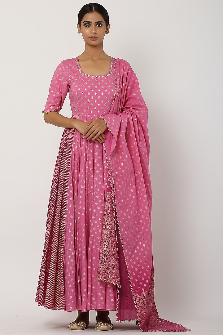 Pink Kalidar Anarkali Set by Seema Nanda