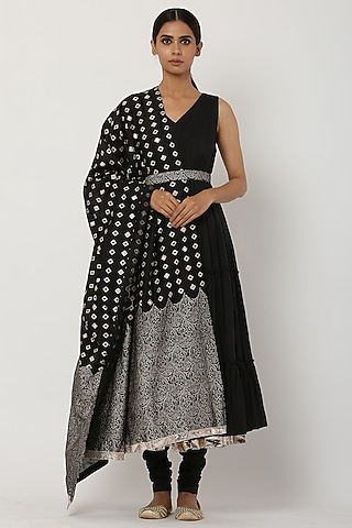 Black Tiered Kalidar Anarkali Set  by Seema Nanda