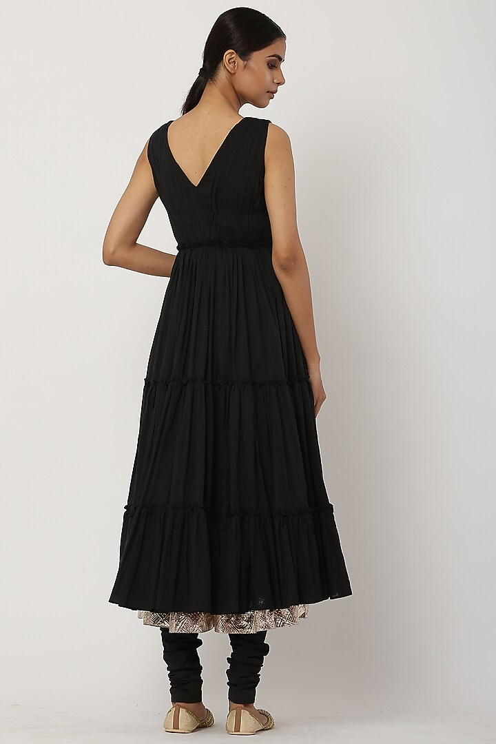 Black Tiered Kalidar Party Wear Anarkali Set  by Seema Nanda at Pernia's Pop Up Shop
