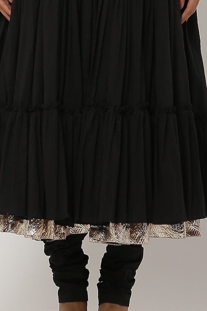 Black Tiered Kalidar Party Wear Anarkali Set  by Seema Nanda at Pernia's Pop Up Shop