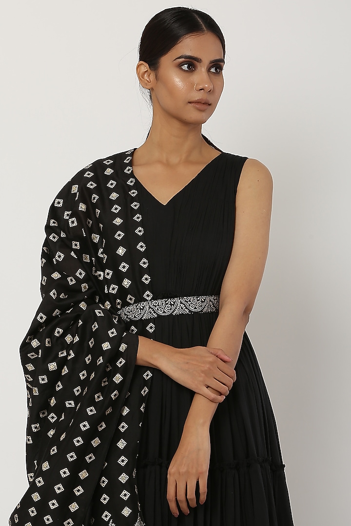 Black Tiered Kalidar Party Wear Anarkali Set  by Seema Nanda at Pernia's Pop Up Shop