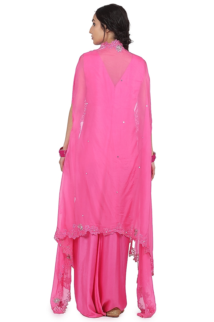 Pink Satin Vacation Dress With Cape by Seema Nanda at Pernia's Pop Up Shop