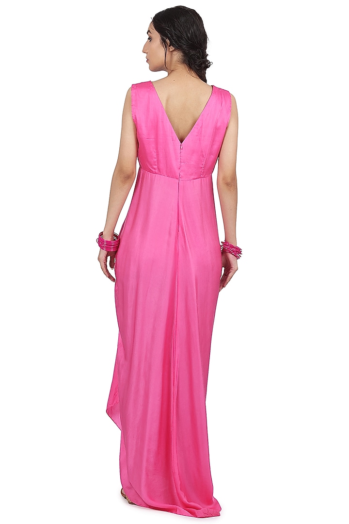 Pink Satin Vacation Dress With Cape by Seema Nanda at Pernia's Pop Up Shop