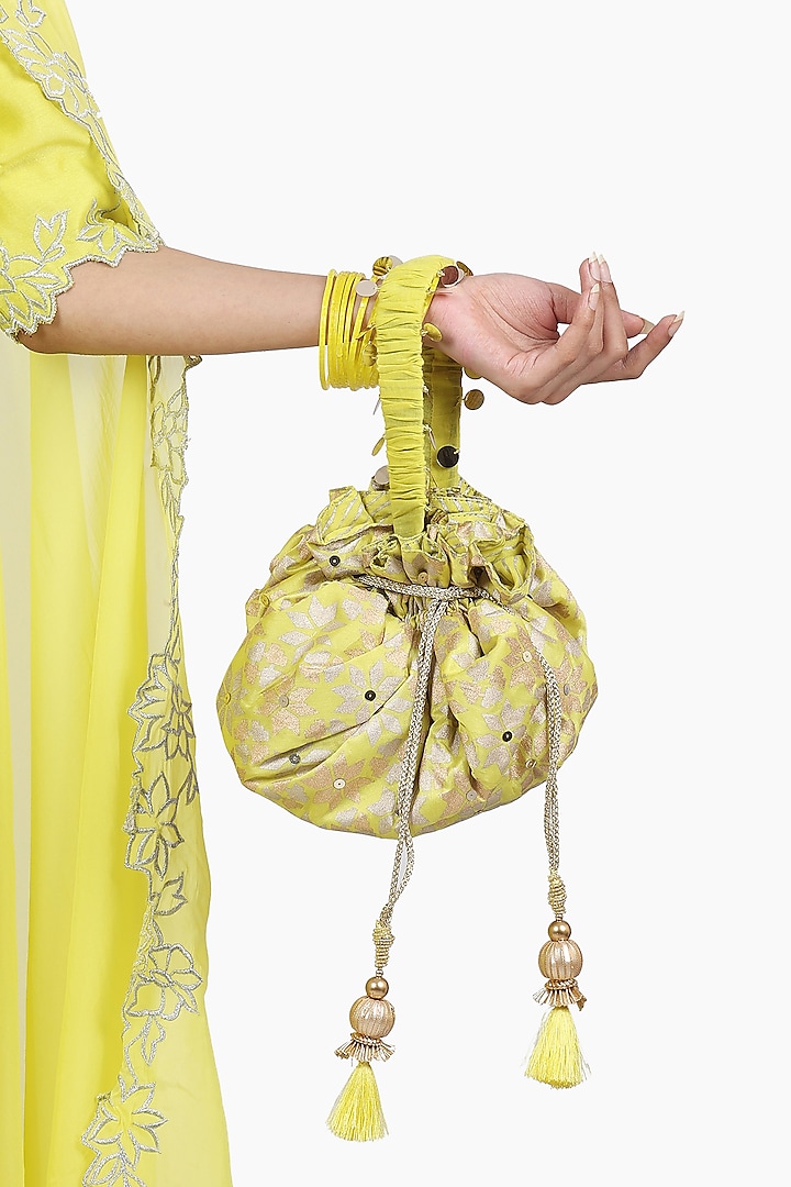 Electric Yellow Embroidered Potli Bag by Seema Nanda