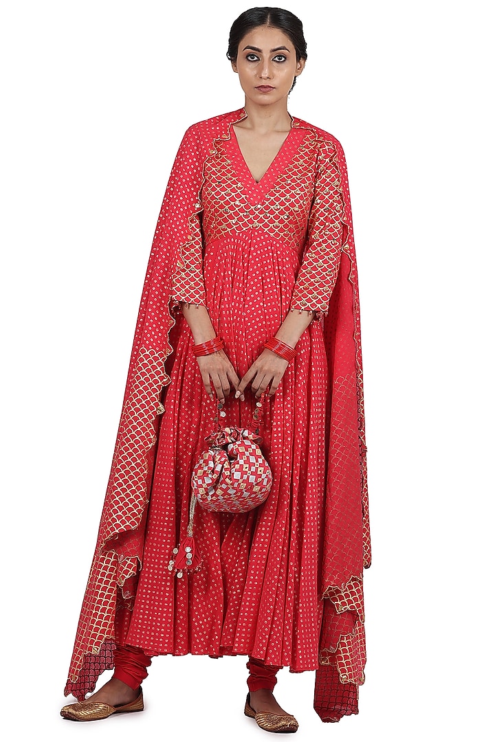 Strawberry Printed Kalidar Party Wear Anarkali Set by Seema Nanda at Pernia's Pop Up Shop
