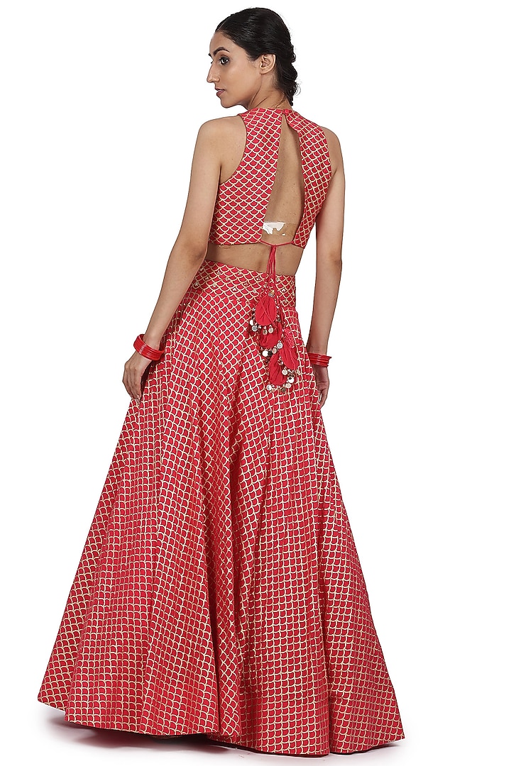 Strawberry Chanderi Silk Printed Lehenga Set by Seema Nanda at Pernia's Pop Up Shop