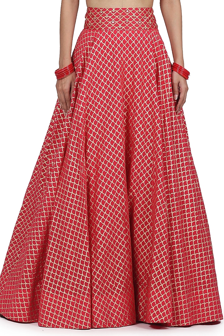 Strawberry Chanderi Silk Printed Lehenga Set by Seema Nanda at Pernia's Pop Up Shop