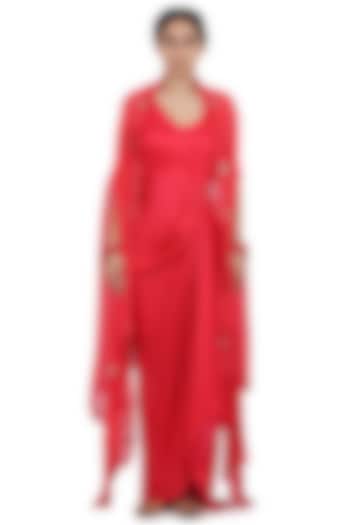 Strawberry Pink Embroidered Jacket Vacation Dress by Seema Nanda at Pernia's Pop Up Shop