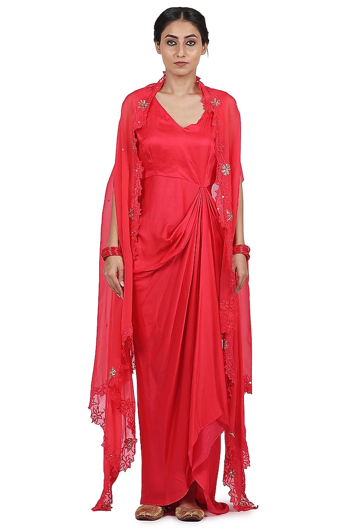 Strawberry Pink Embroidered Jacket Vacation Dress by Seema Nanda at Pernia's Pop Up Shop