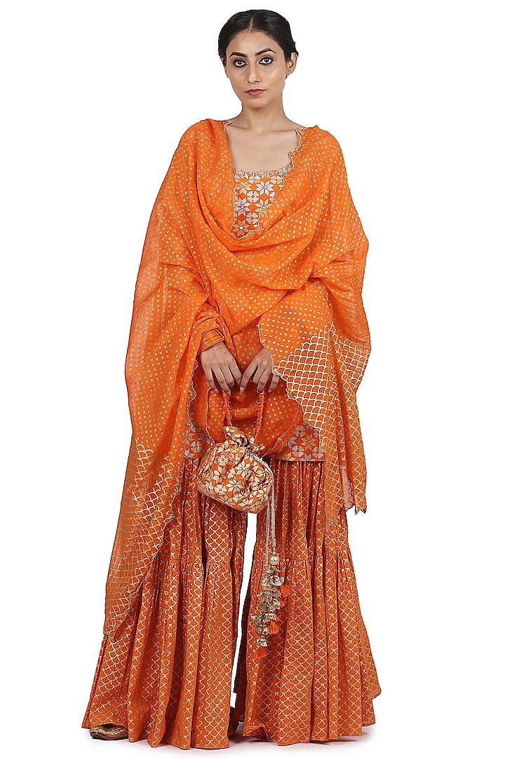 Orange Printed Sharara Set by Seema Nanda at Pernia's Pop Up Shop