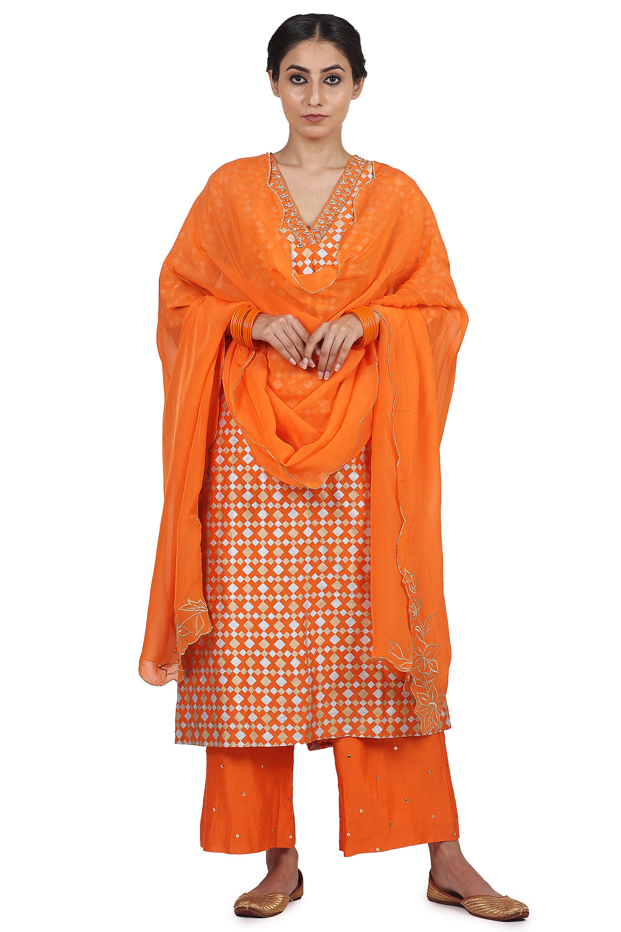 Orange Printed Kurta Set by Seema Nanda