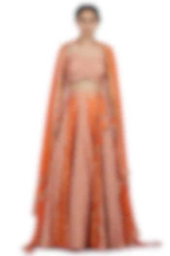 Orange Hand Embroidered Wedding Lehenga Set by Seema Nanda at Pernia's Pop Up Shop