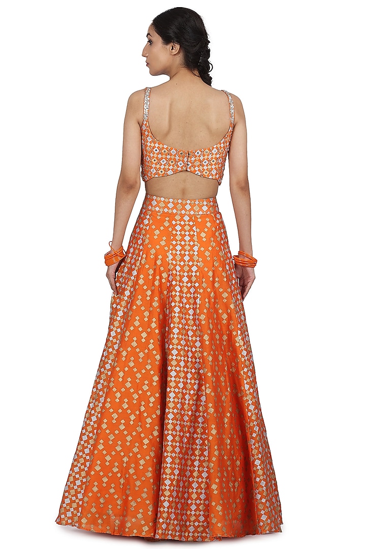 Orange Hand Embroidered Wedding Lehenga Set by Seema Nanda at Pernia's Pop Up Shop
