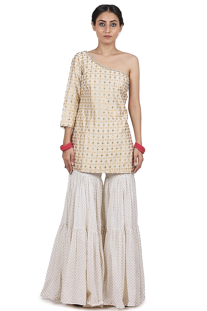 Ivory Tiered Sharara Set by Seema Nanda