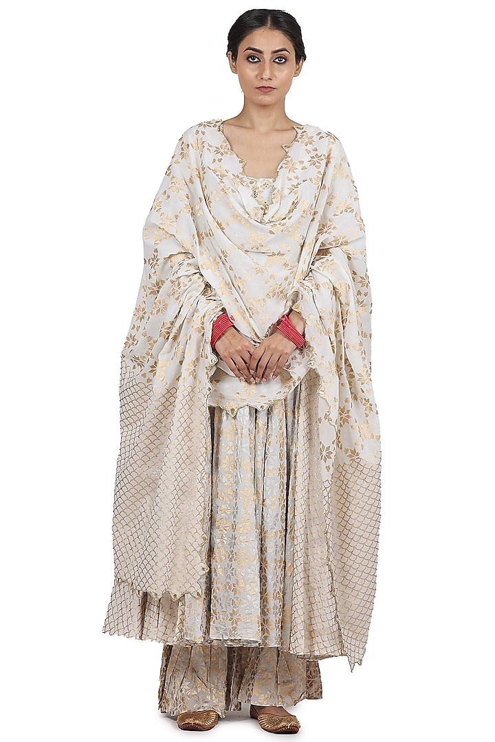 Ivory Cotton Mul Anarkali Set by Seema Nanda