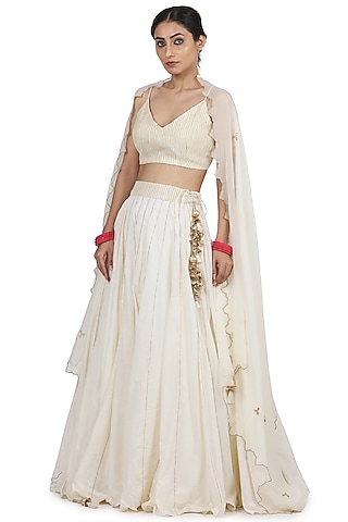 Ivory Cotton Mul Lehenga Set by Seema Nanda