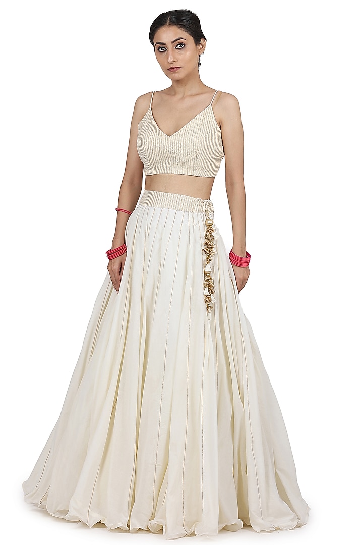 Ivory Cotton Mul Lehenga Set by Seema Nanda at Pernia's Pop Up Shop