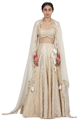Ivory Printed Lehenga Set by Seema Nanda