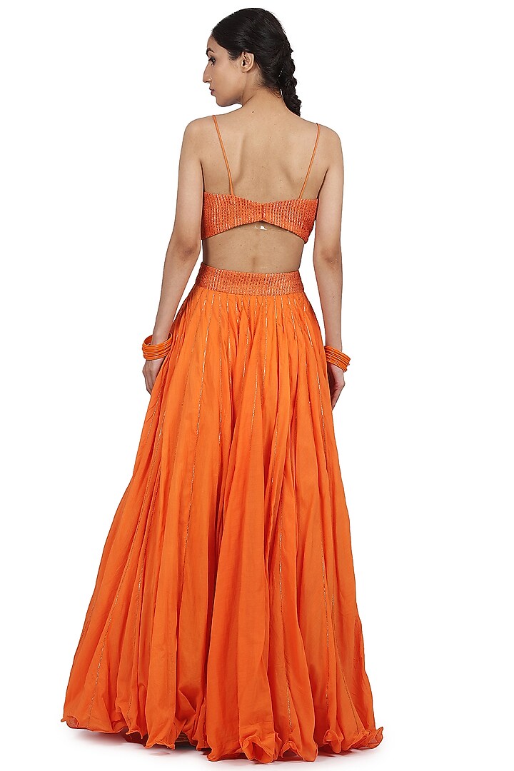 Orange Cotton Mul Lehenga Set by Seema Nanda at Pernia's Pop Up Shop