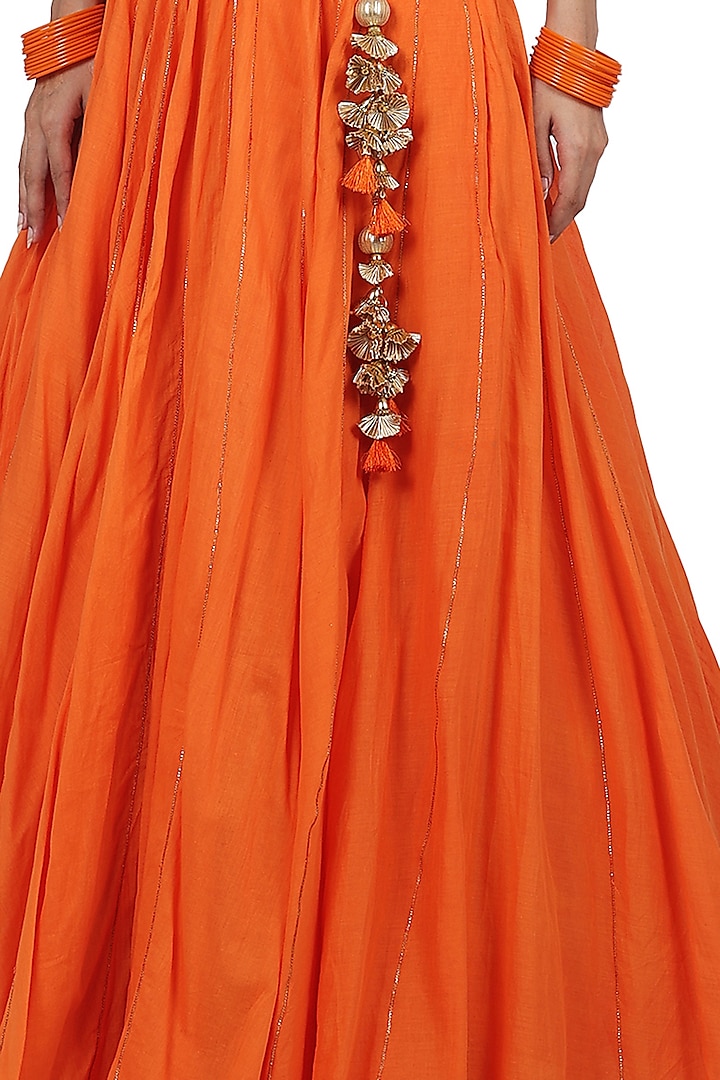 Orange Cotton Mul Lehenga Set by Seema Nanda at Pernia's Pop Up Shop