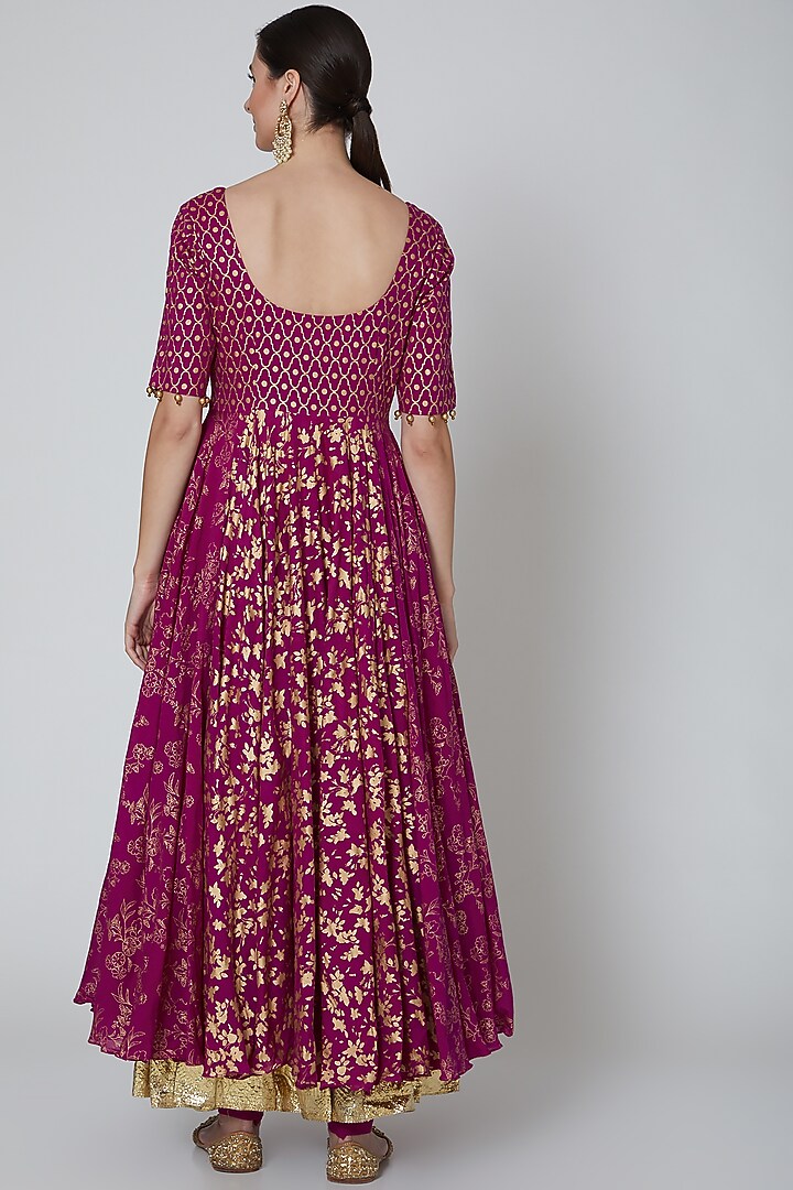 Fuchsia Embroidered Kalidar Party Wear Anarkali Set by Seema Nanda at Pernia's Pop Up Shop