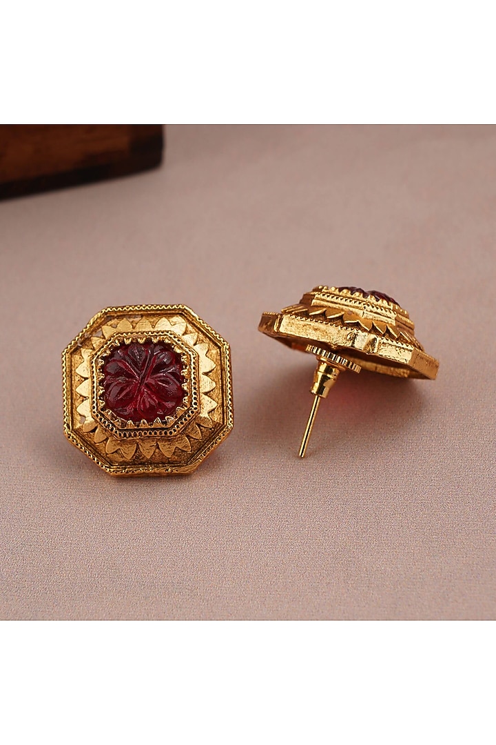 Gold Finish Ruby Stone Stud Earrings by SMARS JEWELRY at Pernia's Pop Up Shop