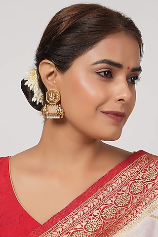 Antique Gold Finish Ganesh Temple Dangler Earrings by SMARS JEWELRY