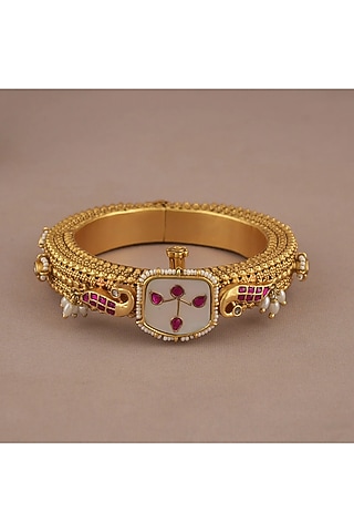 Gold Finish Ruby Stone kada by SMARS JEWELRY