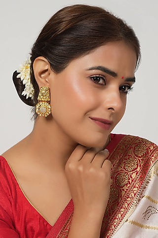 Gold Finish Kundan Polki Dangler Earrings by SMARS JEWELRY