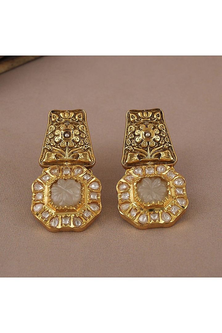 Gold Finish Kundan Polki Dangler Earrings by SMARS JEWELRY at Pernia's Pop Up Shop