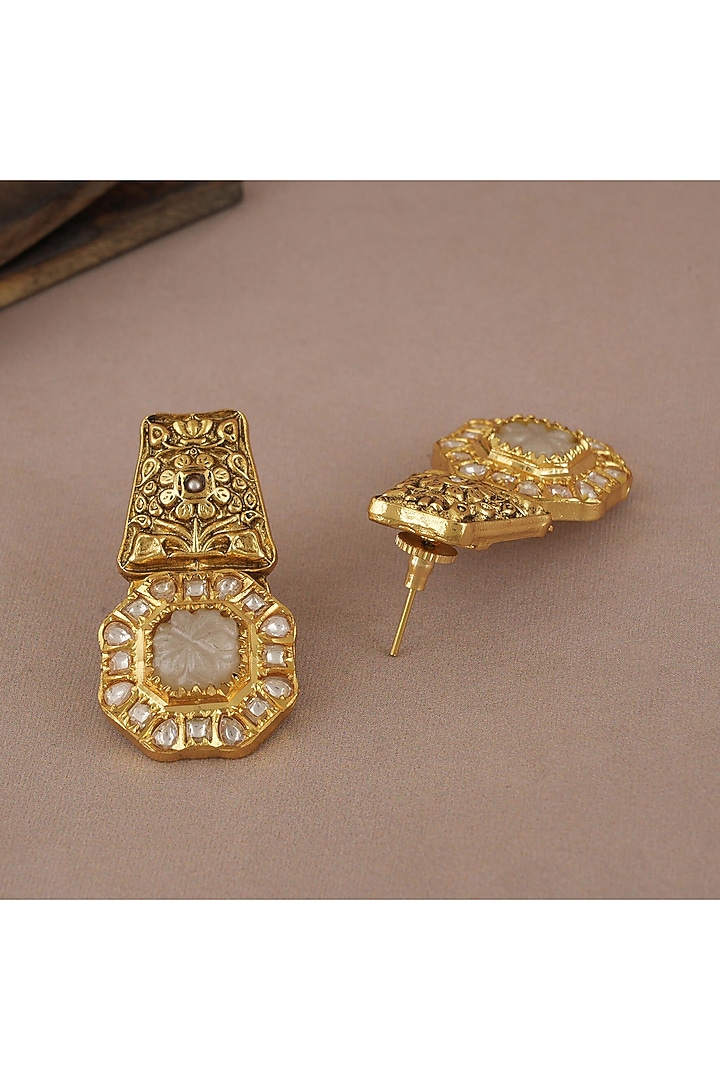 Gold Finish Kundan Polki Dangler Earrings by SMARS JEWELRY at Pernia's Pop Up Shop