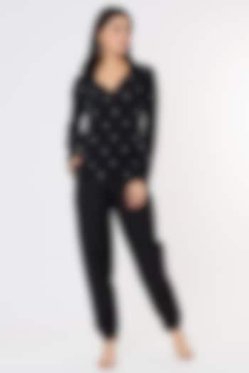 Black Crepe Embroidered Shirt by Mayu Kothari at Pernia's Pop Up Shop