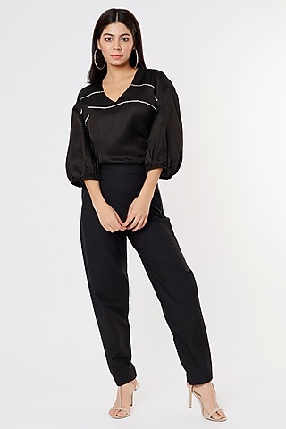 Black Satin Top by Mayu Kothari