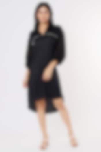 Black Satin Summer Shirt Dress by Mayu Kothari at Pernia's Pop Up Shop