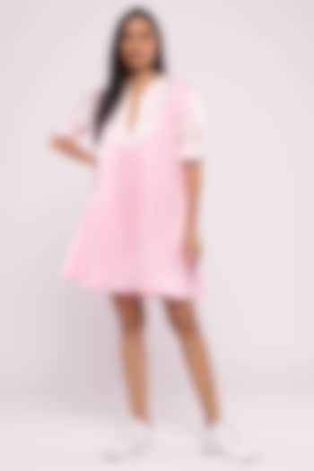 Pink Satin Linen Embroidered Shirt Dress by Mayu Kothari