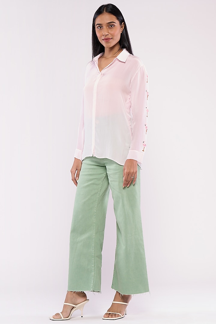 Baby Pink Pure Crepe Embroidered Shirt by Mayu Kothari at Pernia's Pop Up Shop