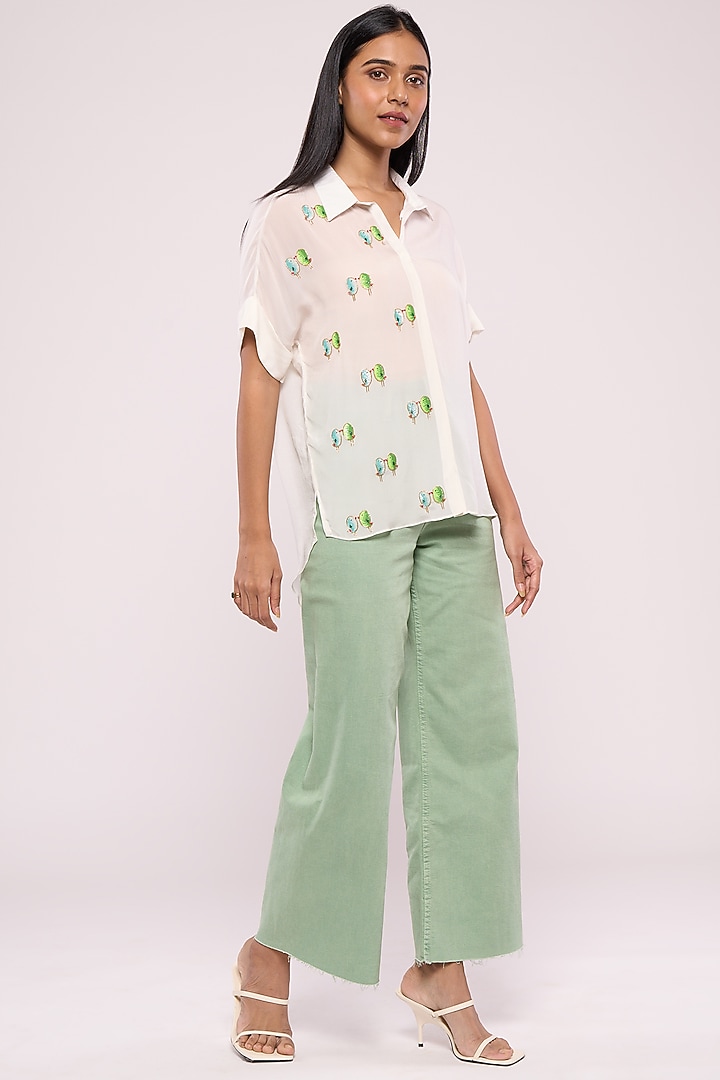 White Pure Crepe Embroidered Shirt by Mayu Kothari at Pernia's Pop Up Shop