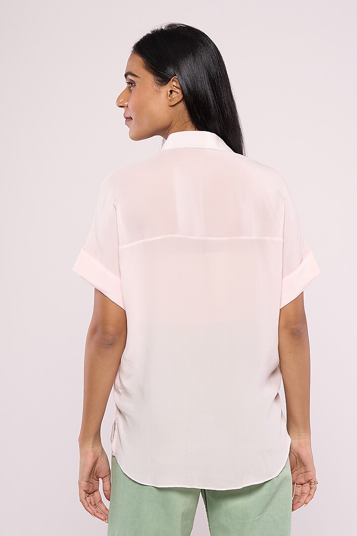 Baby Pink Pure Crepe Embroidered Shirt by Mayu Kothari at Pernia's Pop Up Shop