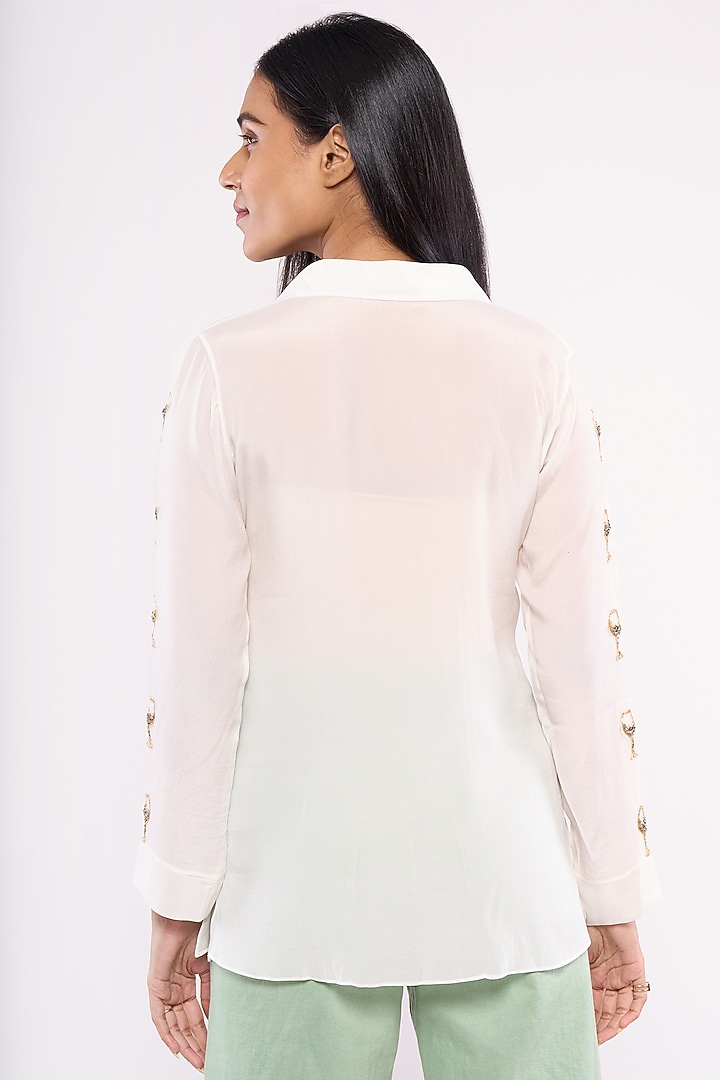 White Pure Crepe Embroidered Shirt by Mayu Kothari at Pernia's Pop Up Shop