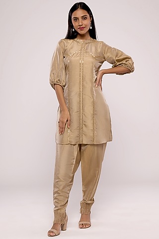Golden Brown Embroidered Kurta Set by Mayu Kothari