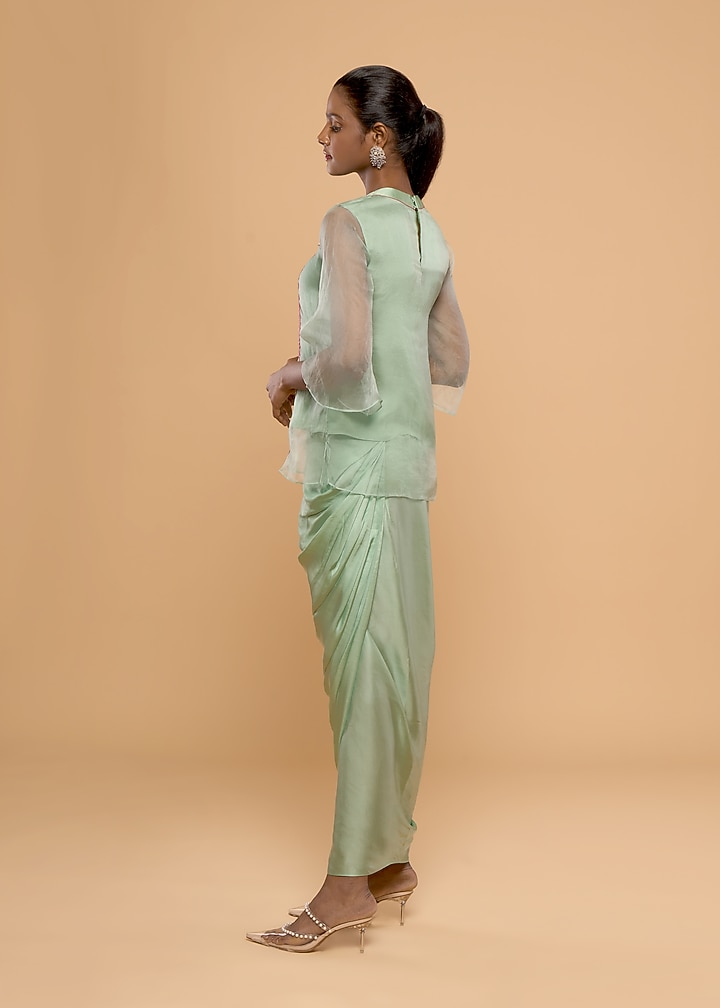 Green Modal Satin Skirt Set by Mayu Kothari at Pernia's Pop Up Shop