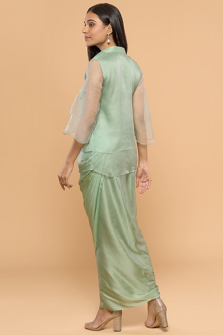 Green Modal Satin Skirt Set by Mayu Kothari at Pernia's Pop Up Shop