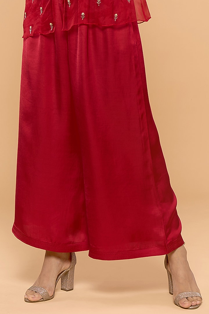 Red Modal Satin Pant Set by Mayu Kothari at Pernia's Pop Up Shop