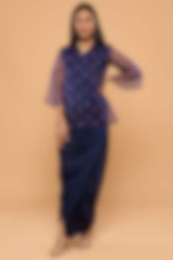 Cobalt Blue Modal Satin Skirt Set by Mayu Kothari
