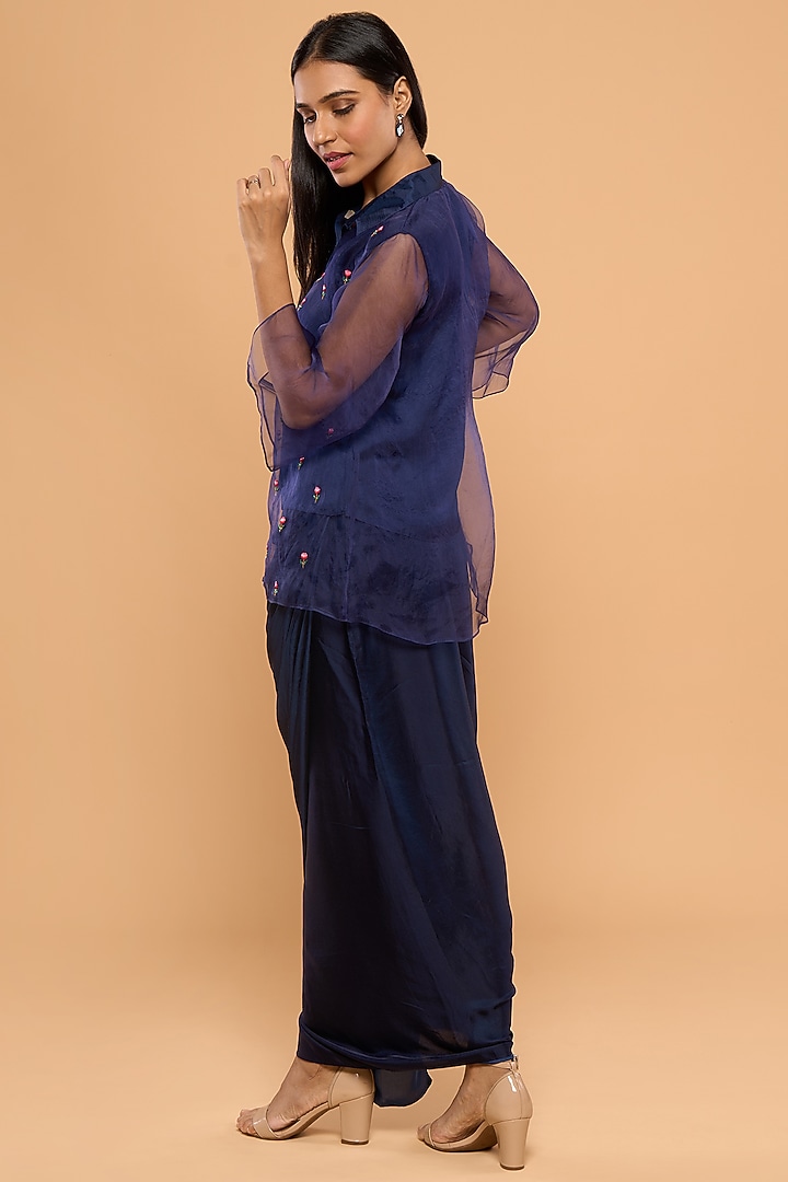 Cobalt Blue Modal Satin Skirt Set by Mayu Kothari at Pernia's Pop Up Shop