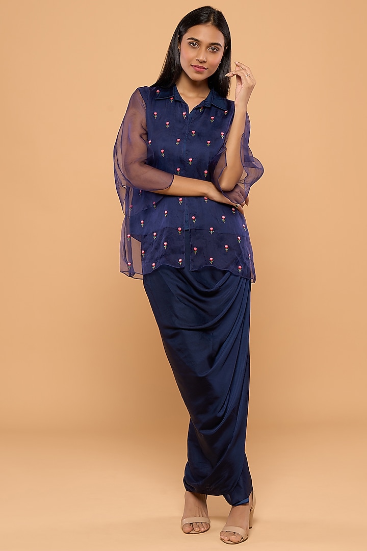 Cobalt Blue Modal Satin Skirt Set by Mayu Kothari at Pernia's Pop Up Shop