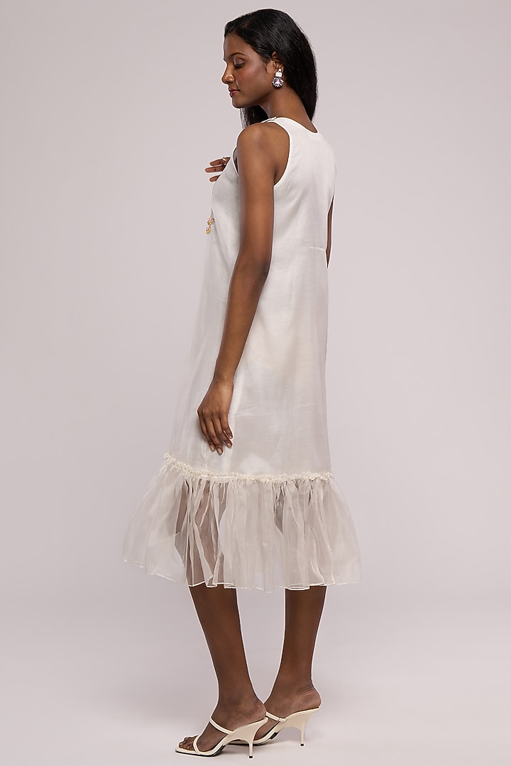 White Organza Embroidered Summer Dress by Mayu Kothari at Pernia's Pop Up Shop